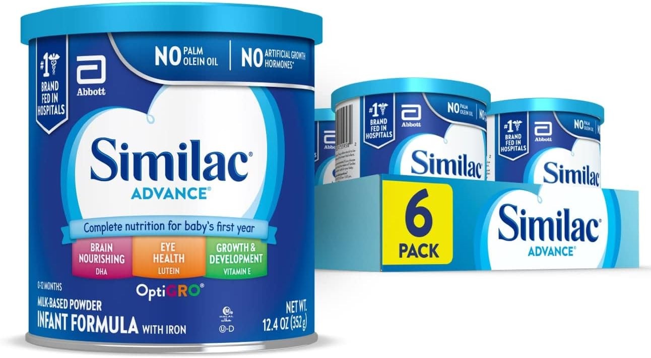 Similac Advance Infant Formula with Iron, Baby Formula Powder, 12.4-oz Tub (Pack of 6)