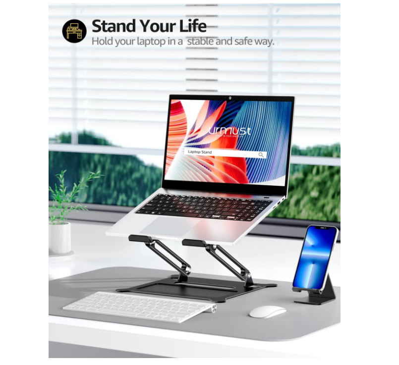 Urmust Adjustable Laptop Stand for Desk Computer Stand for Laptop Riser Holder Stand Compatible with MacBook Air Pro All Laptops 10-15.6"(Black)