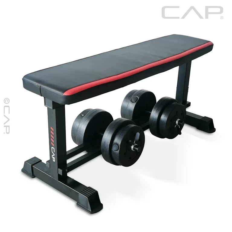 CAP Flat Weight Bench & 50 lb Adjustable Vinyl Dumbbell Set Combo