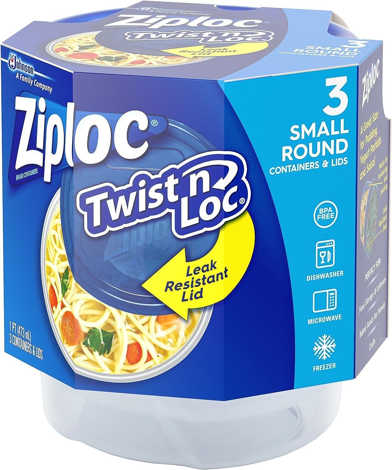 Ziploc Twist N Loc Food Storage Meal Prep Containers Reusable for Kitchen Organization, Dishwasher Safe, Small Round, 3 Count