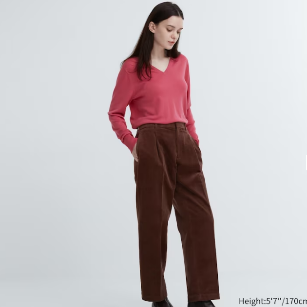 Corduroy Wide-Fit Pleated Pants