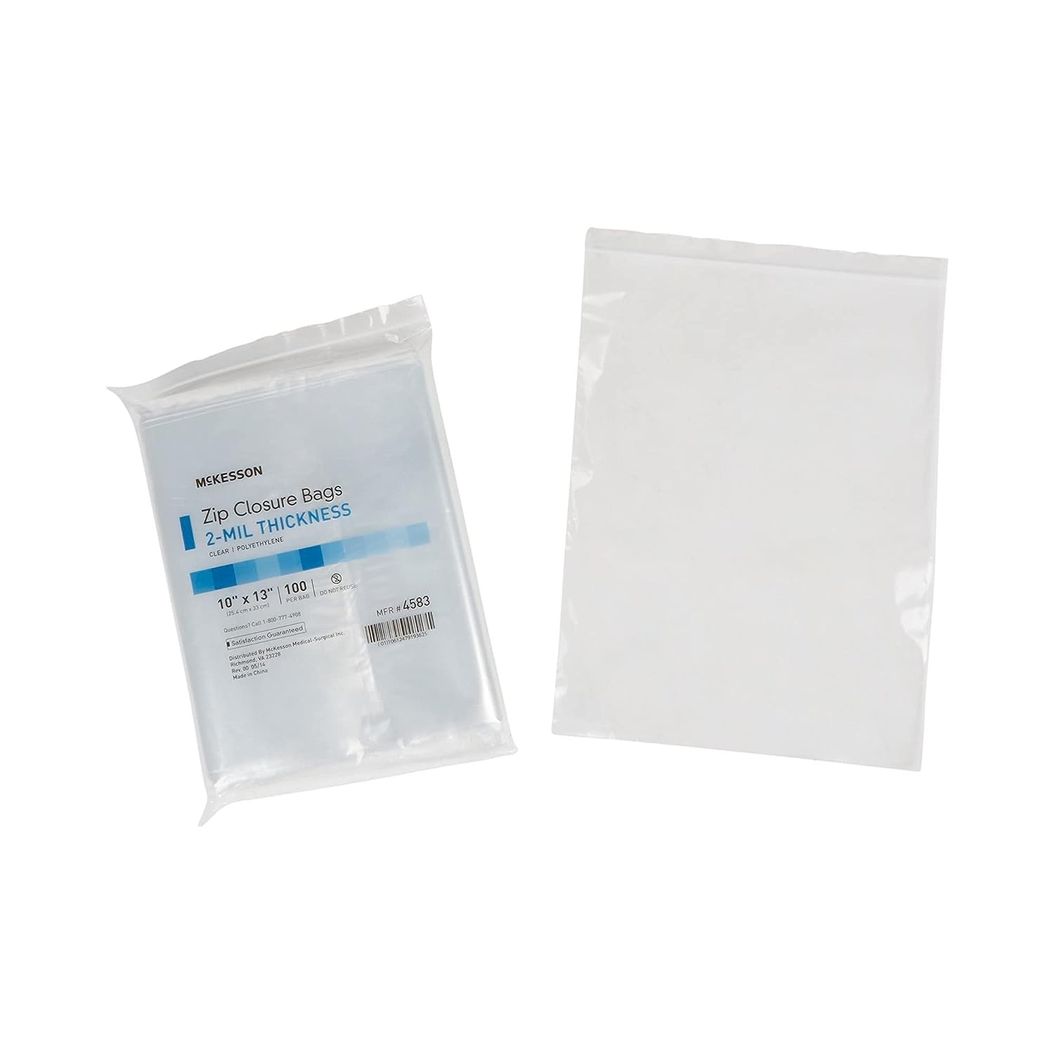 McKesson Zip Closure Bags, 2 mil Thickness - Polyethylene, Reclosable - Clear, 10 in x 13 in, 100 Count, 10 Packs, 1000 Total