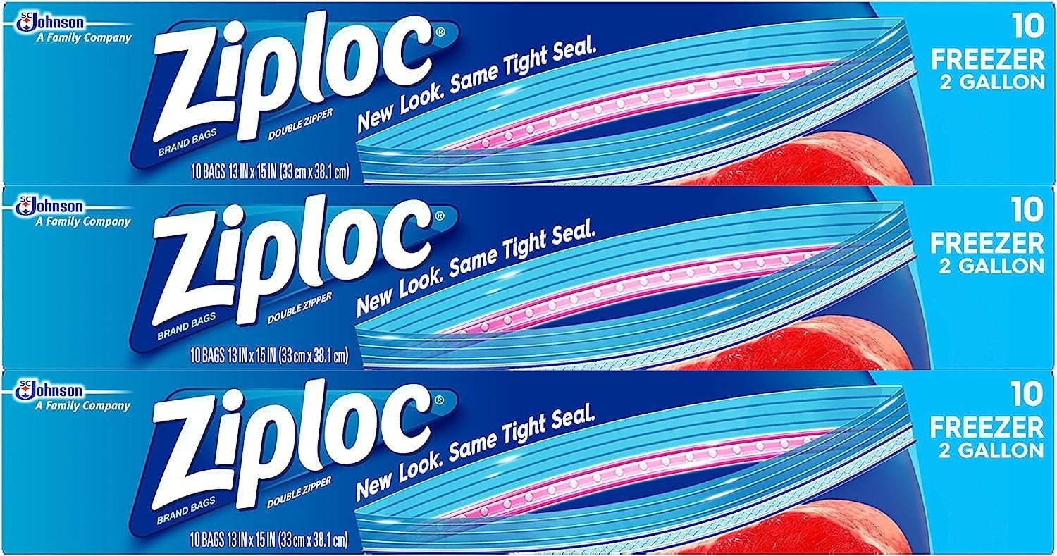 Ziploc Two Gallon Food Storage Freezer Bags, Grip 'n Seal Technology for Easier Grip, Open, and Close, 10 Count, Pack of 3 (30 Total Bags)