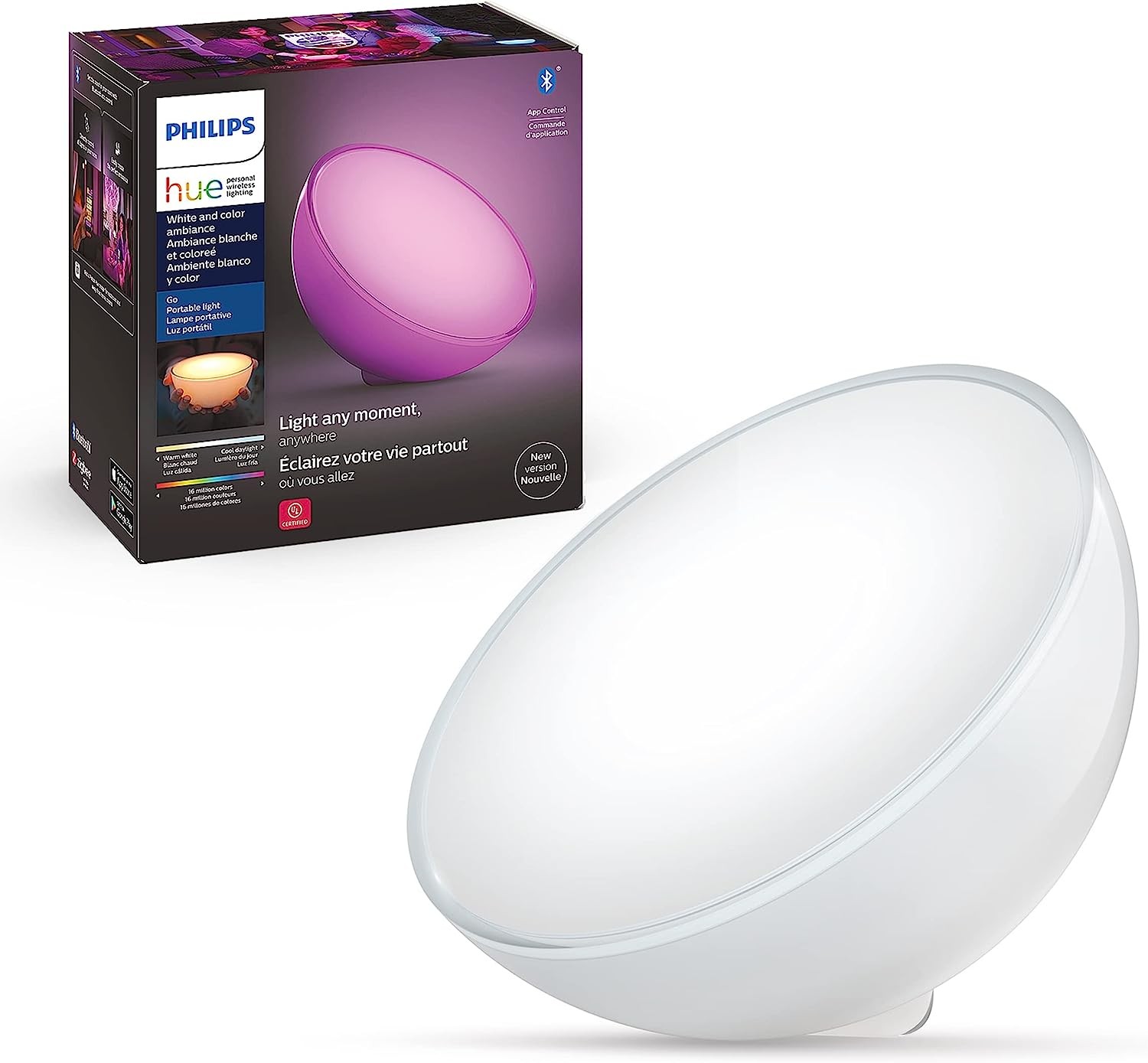 Philips Hue Go White and color Portable Dimmable LED (Bluetooth & Zigbee) Smart Light Table Lamp, White,6 watts