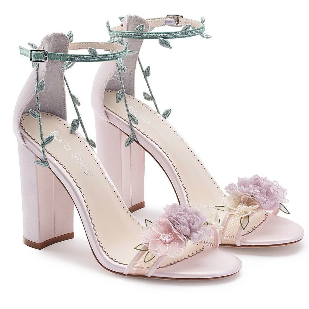 EDEN Blush Block Heels with 3D Flowers