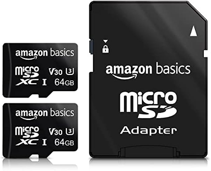 Amazon Basics microSDXC Memory Card with Full Size Adapter, A2, U3, Read Speed up to 100 MB/s, 64 GB - Pack of 2