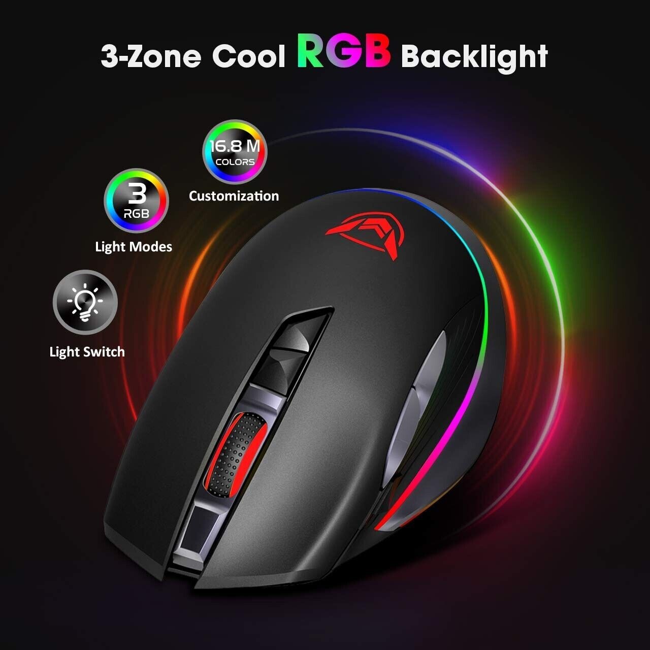 PICTEK Wireless Wired Dual Mode RGB Gaming Mouse Rechargeable Ergonomic PC
