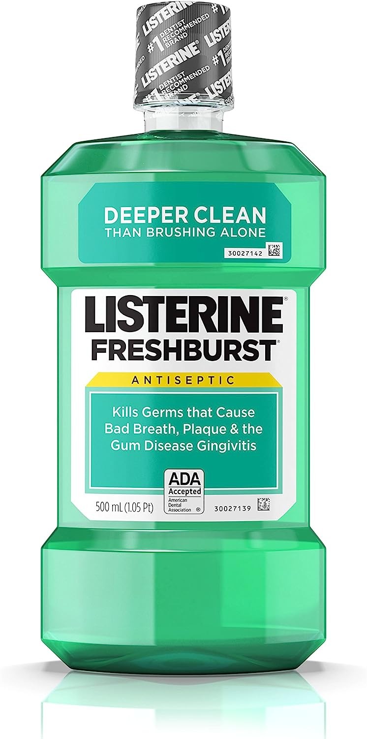 Listerine Freshburst Antiseptic Mouthwash with Germ-Killing Oral Care Formula to Fight Bad Breath, Plaque and Gingivitis, 500 mL