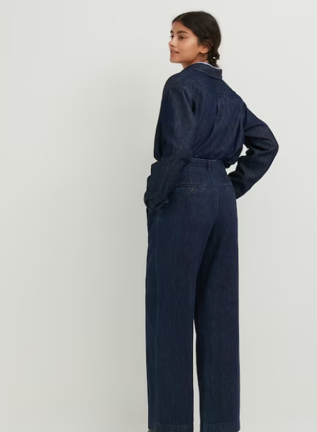 Denim Wide-Fit Pleated Pants (Ines de la Fressange)