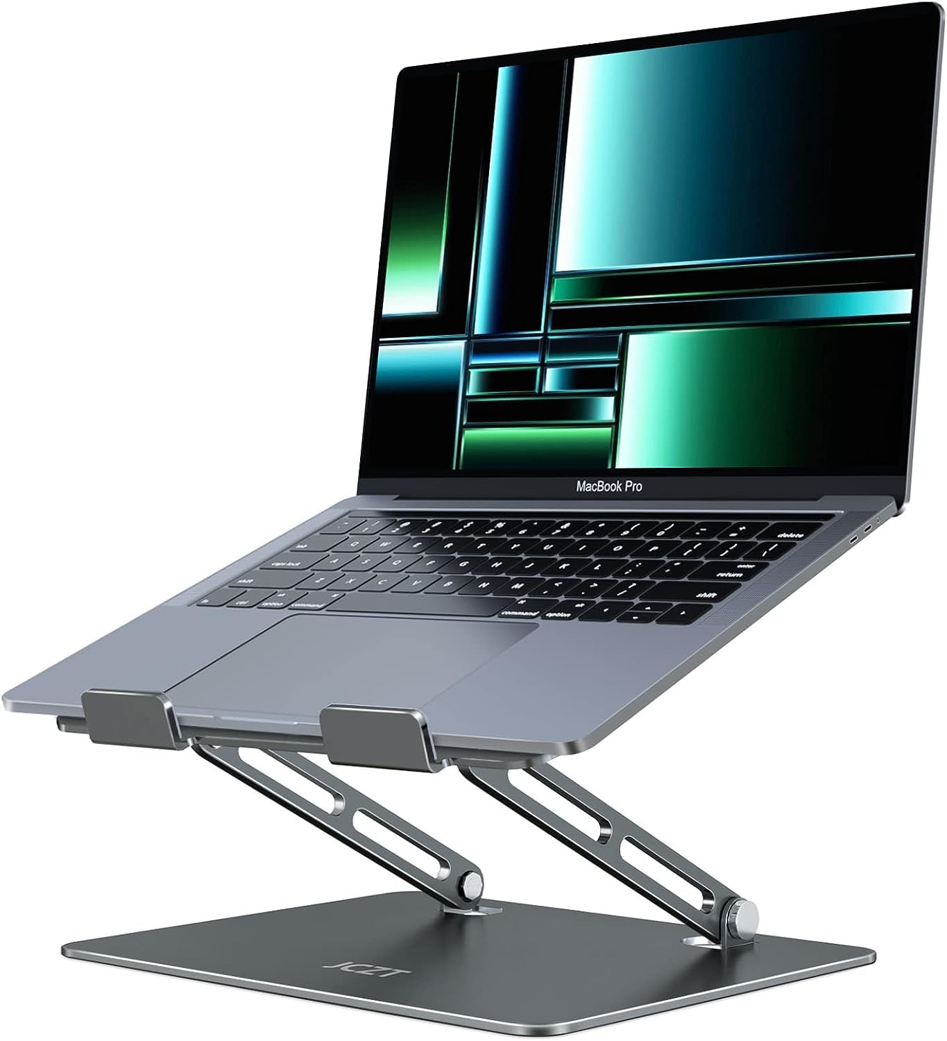 JCZT Foldable Laptop Stand for Desk, Adjustable Height Ergonomic Computer Stand, Aluminum Portable Laptop Stands Holder Riser for MacBook Air Pro, All 10-16" Notebooks Laptops, Space Gray