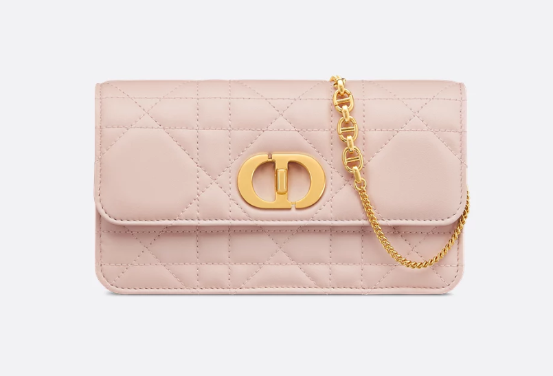 Miss Caro Pouch with Chain Powder Pink Macrocannage Lambskin