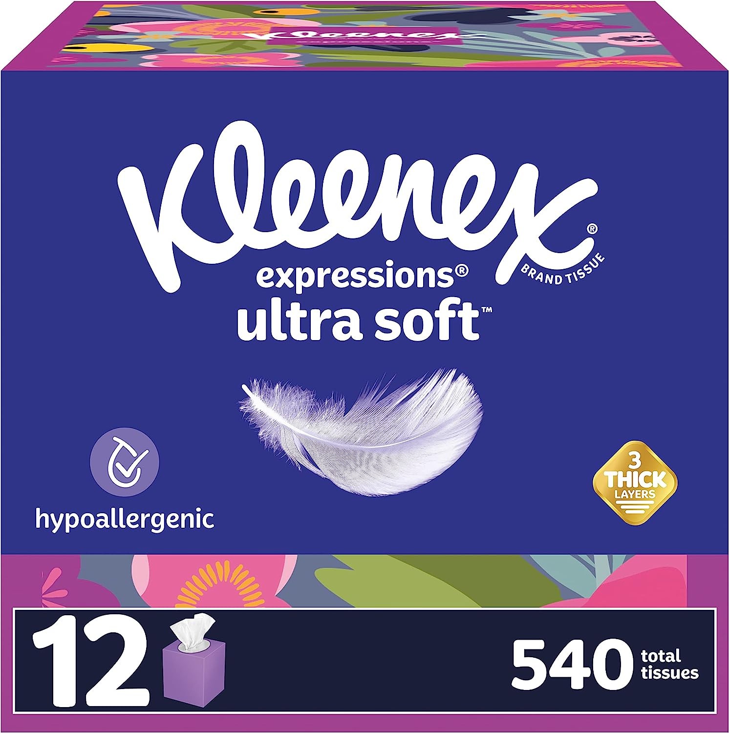 Kleenex Expressions Ultra Soft Facial Tissues, Soft Facial Tissue, 12 Cube Boxes, 45 Tissues per Box, 3-Ply (540 Total Tissues)