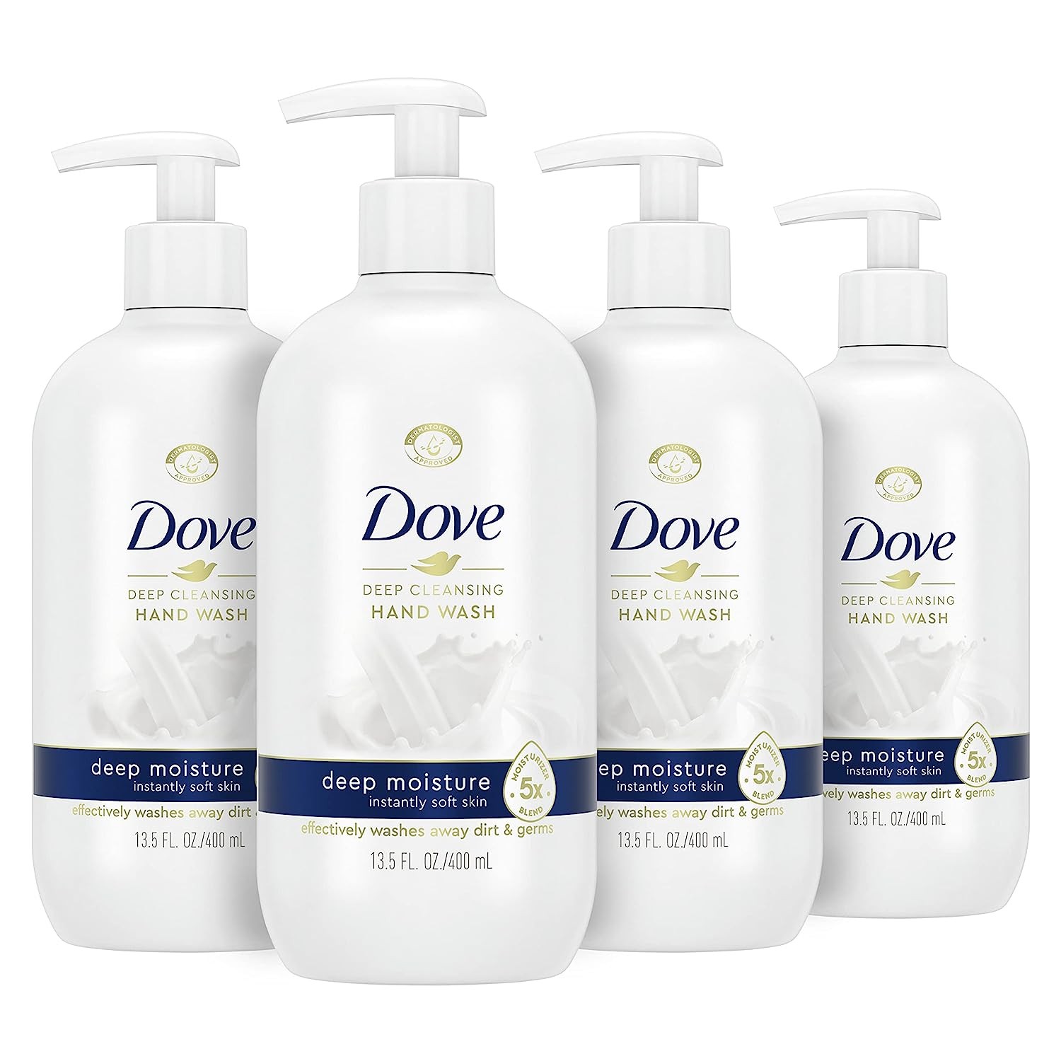 Dove Deep Moisture Hand Wash For Clean and Softer Hands Cleanser That Washes Away Dirt 13.5 Fl Oz (Pack of 4)