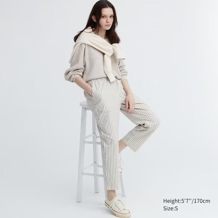 Cotton Striped Relaxed Ankle Pants Versatile pants you can wear anywhere. Comfortable 100% cotton.
