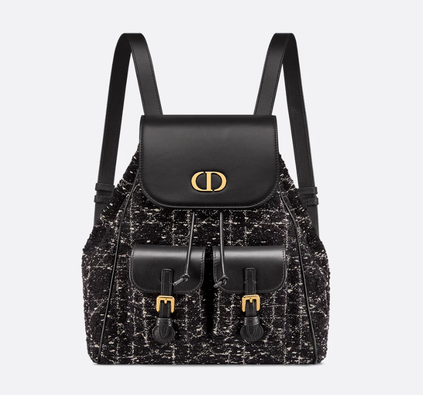 Medium Dior Caro Backpack Black Tweed with White Cannage Motif