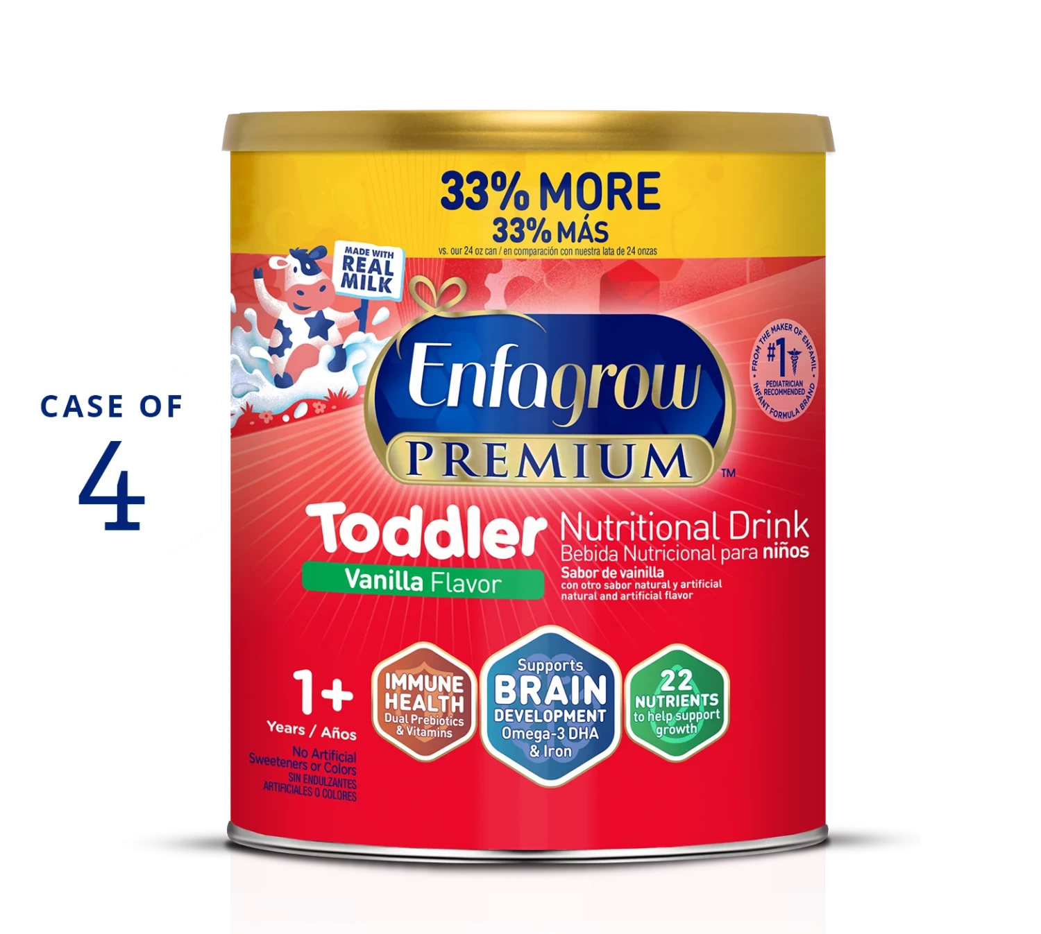 Enfagrow® PREMIUM Toddler Nutritional Drink Vanilla Powder - 32 oz Can (Case of 4)