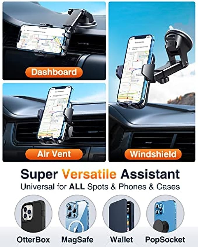 VANMASS Universal Car Phone Mount,【Patent & Safety Certs】 Upgraded Handsfree Dashboard Stand, Phone Holder for Car Windshield Vent, Compatible iPhone 14 13 12 11 Pro Max Xs XR X 8, Galaxy s20 (Black)
