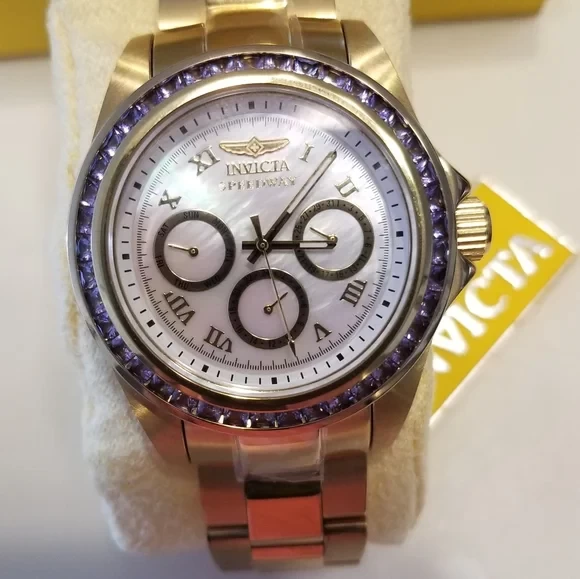 Ladies Gold Invicta Speedway W Tanzanite
