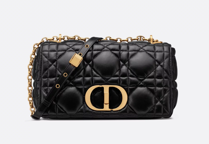 Medium Dior Caro Bag Black Quilted Macrocannage Calfskin