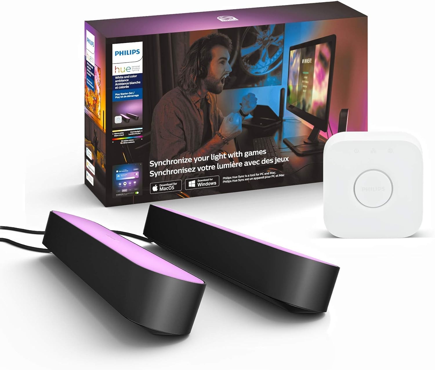 Philips Hue Play Starter Kit, Two Black Hue Play Light Bars, Hue Hub, and Power Supply, Compatible with Alexa