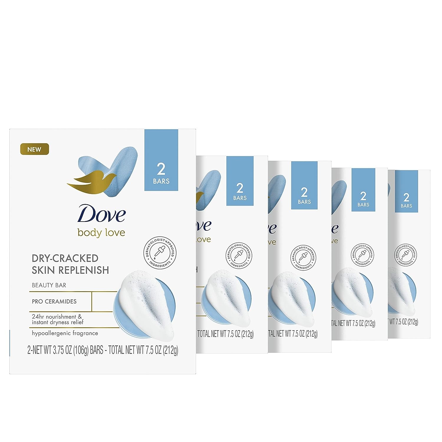 Dove Body Love Beauty Bar Soap Dry-Cracked Skin Replenish 10 Count Hypoallergenic Beauty Bar 24 Hour Nourishment & Instant Dryness Relief Pro Ceramides 7.5 oz Visit the Dove Store