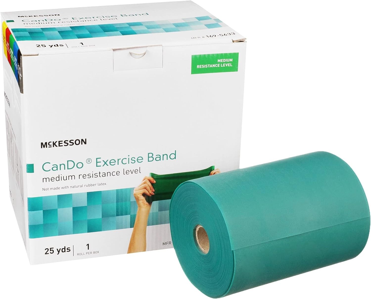 McKesson Can Do Exercise Resistance Band - Workout Bands for Physical Therapy - Green, Medium Resistance - 5 in x 25 yd, 1 Count