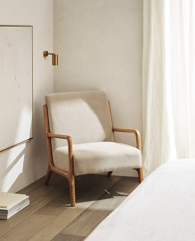 ASH WOOD AND LINEN ARMCHAIR