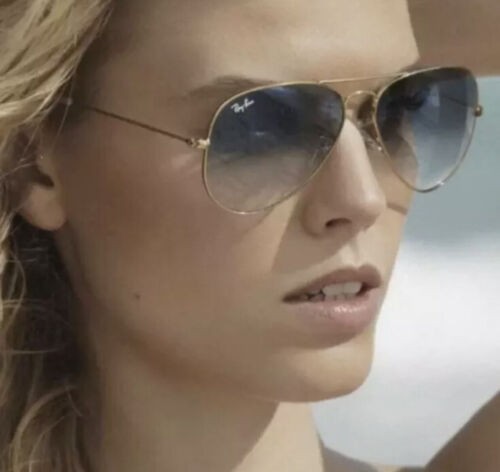 RAY BAN AVIATOR SUNGLASSES LIGHT BLUE GRADIENT LENS GOLD Frame RB3025 58/14
