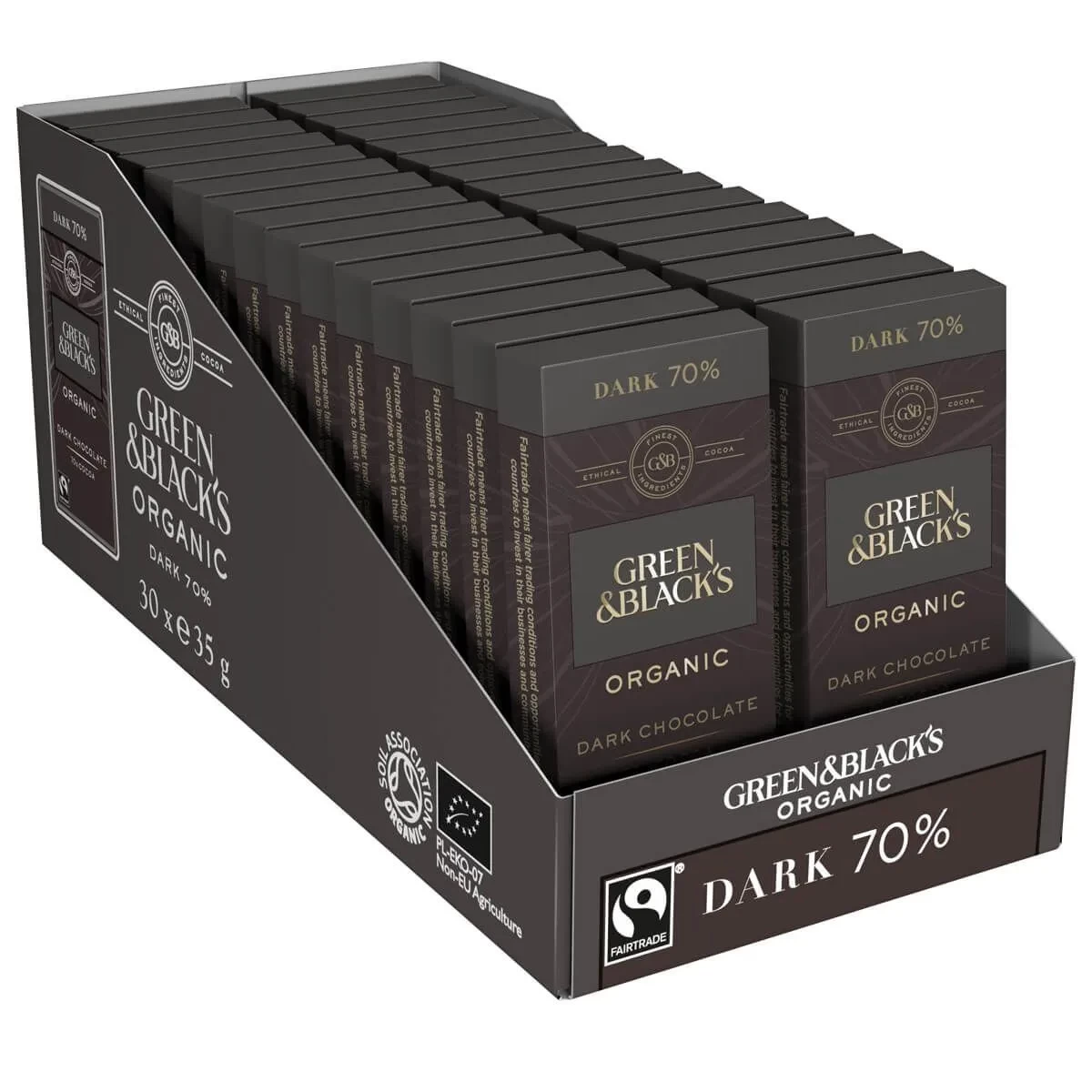 G&B ORGANIC DARK 70% 35G BAR (BOX OF 30)