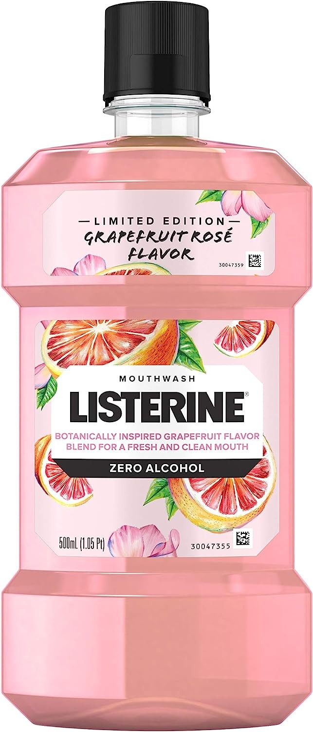 Listerine Zero Alcohol Mouthwash, Oral Rinse Kills up to 99% of Bad Breath Germs, Limited Edition Grapefruit Rose Flavor, 500 mL