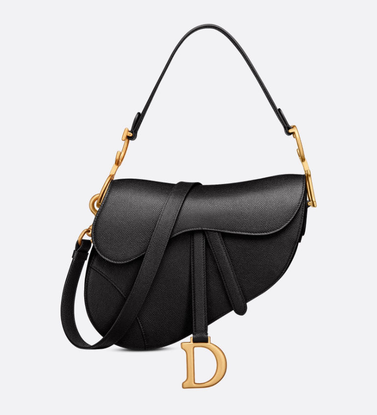 Saddle Bag with Strap Black Grained Calfskin