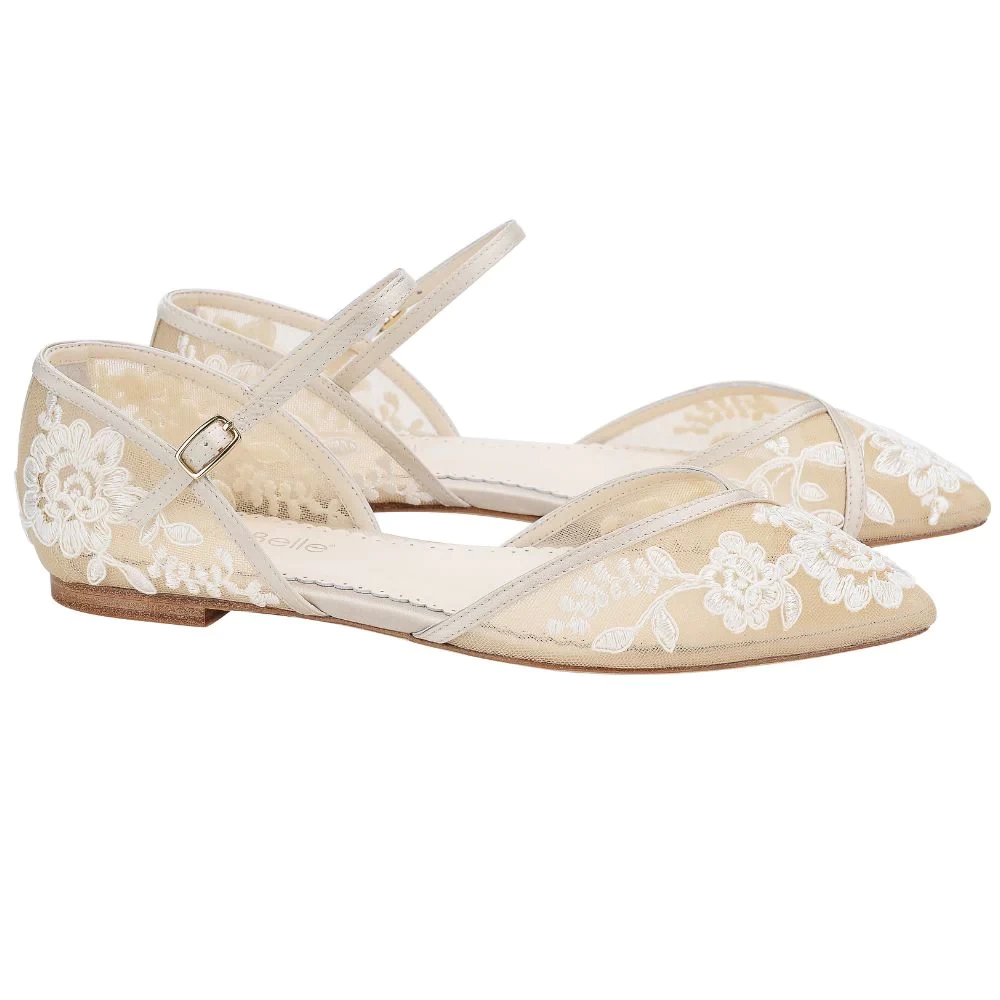 CELIA Lace Nude D'orsay Flats For Weddings
