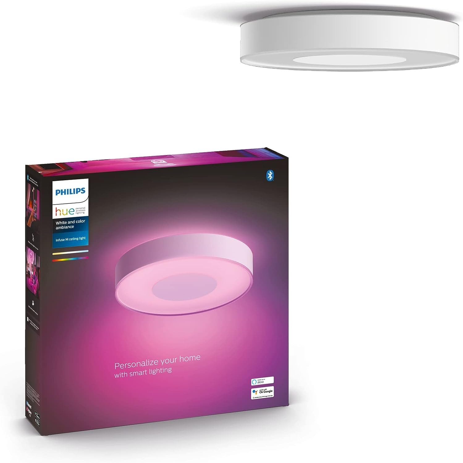 Philips Hue Infuse Ceiling Lamp, Compatible with Alexa, Apple HomeKit and Google Assistant) White 1-Pack, 16W