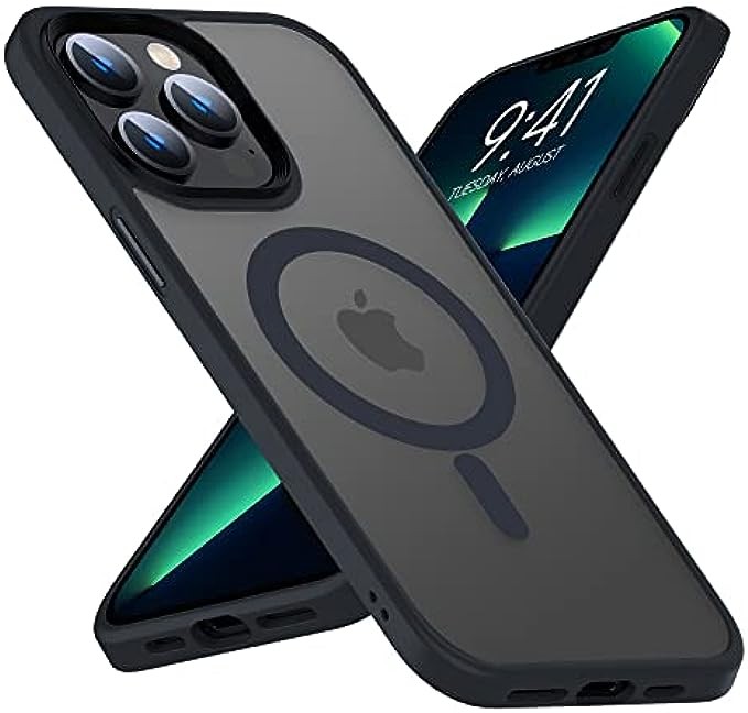 Mgnaooi Magnetic Case for iPhone 13 Pro Max Case [MIL-Grade Drop Tested & Compatible with MagSafe] Translucent Matte Back with Aluminum Alloy Keys, Anti-Fingerprint Anti-Scratch 6.7 Inch, Black