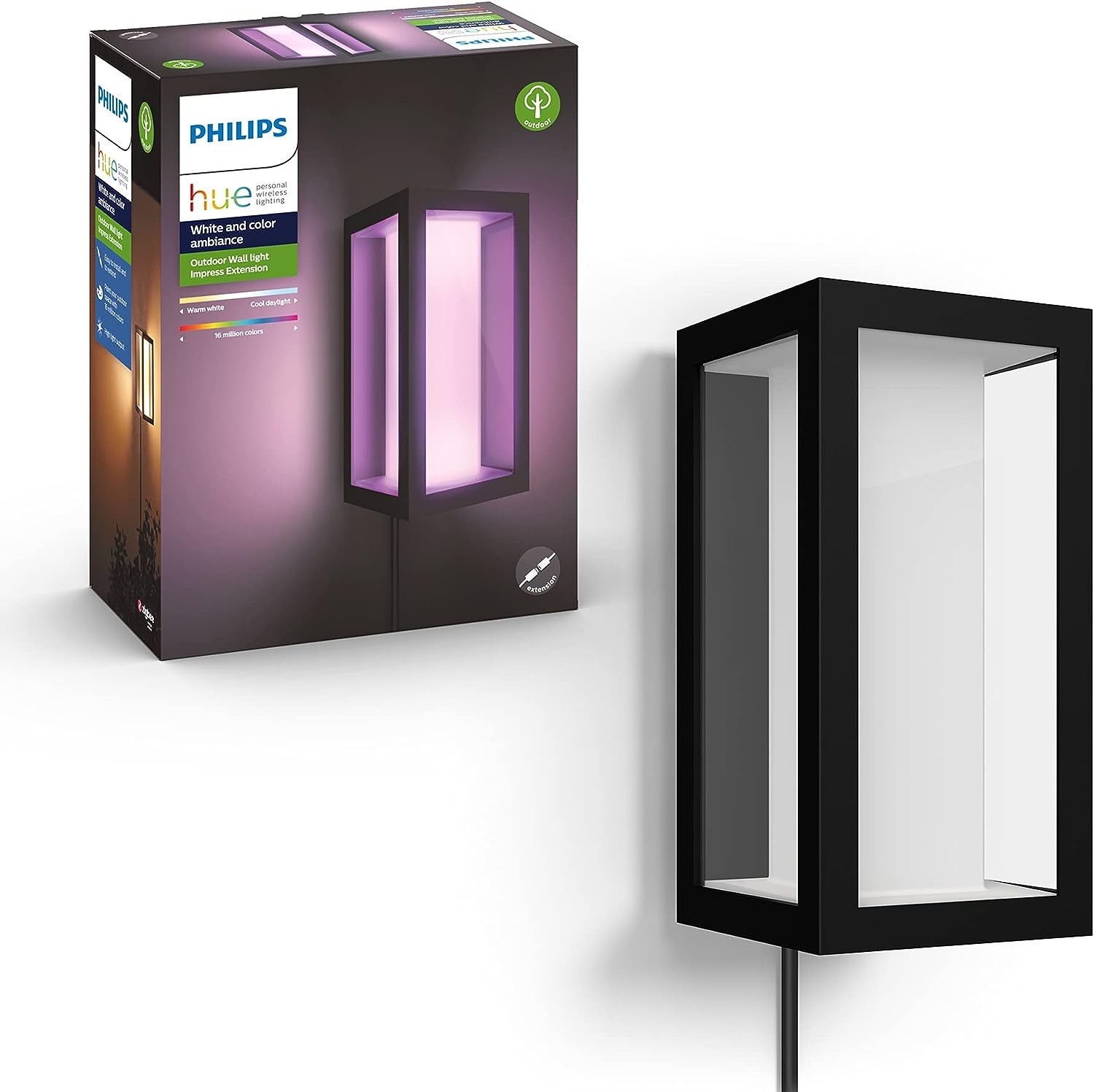 Philips Hue White and Color Ambiance Impress Outdoor Wall Light - 16-Watt/1200 Lumen - Requires Hue Bridge and Power Supply - Works with Apple HomeKit and Google Assistant