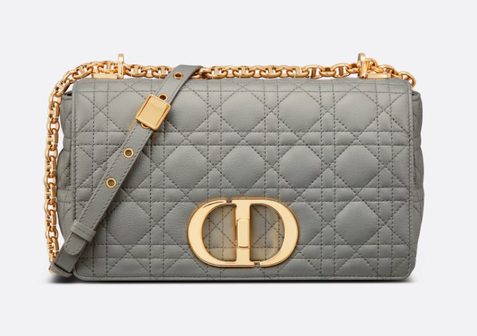 Medium Dior Caro Bag Stone Gray Supple Cannage Calfskin