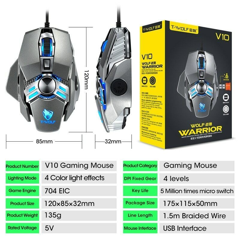 Gaming Mouse 7 Button USB Wired LED Breathing Fire Button 6400 DPI Laptop PC