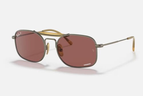 Ray Ban RB8062 Titanium Sunglasses Matte Antique Gold Polarized Violet Lenses