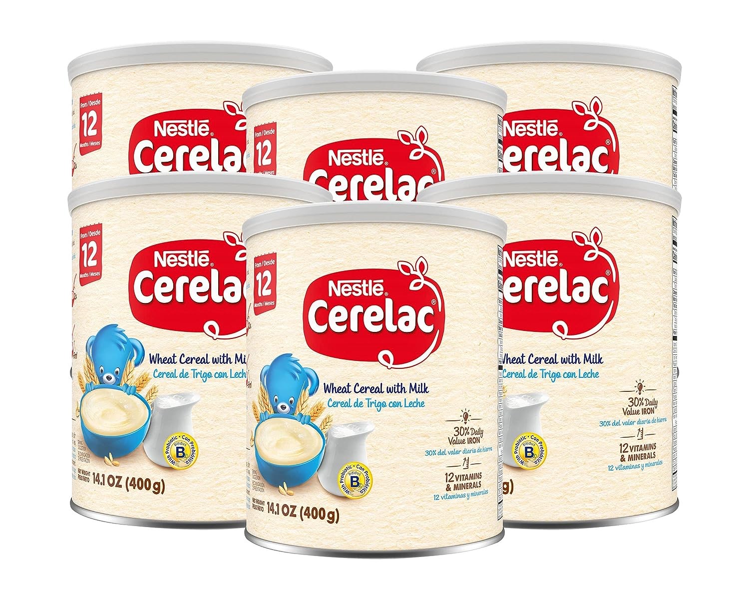 Nestle Cerelac Wheat Cereal with Milk, Made for Toddlers 12 Months, 14.1-Ounce Canister (Pack of 6)
