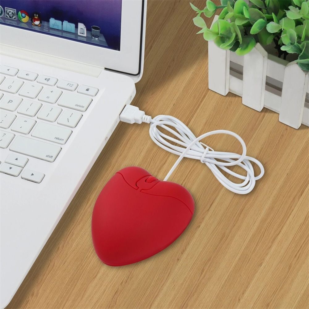 Ergonomic Wired Mouse Red Heart Shape Mause USB Computer Mice Gaming Mice