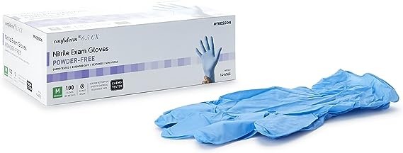 McKesson Confiderm 6.5CX Nitrile Exam Gloves - Powder-Free, Latex-Free, Ambidextrous, Texture, Chemo Tested, Non-Sterile- Light Blue, Extended Cuff, Size Medium, 100 Count, 10 Boxes, 1000 Total