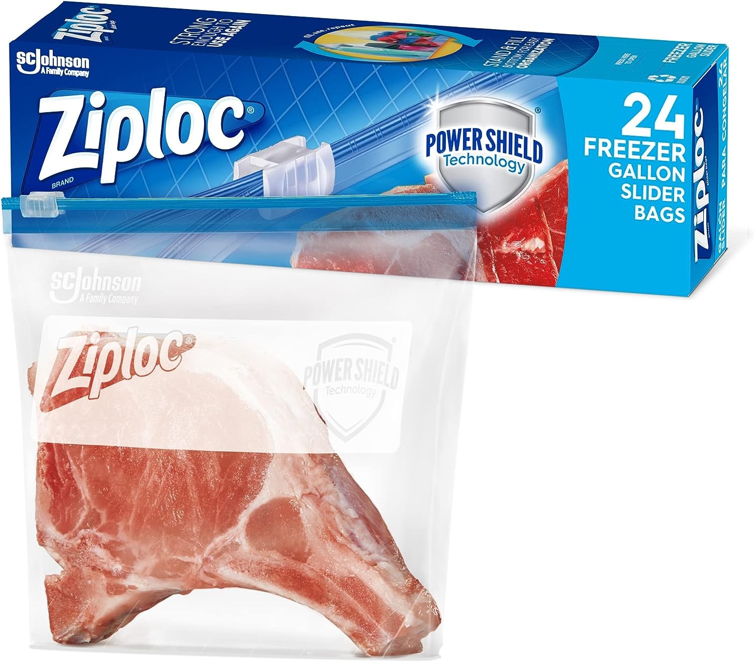 Ziploc Gallon Food Storage Freezer Slider Bags, Power Shield Technology for More Durability, 24 Count