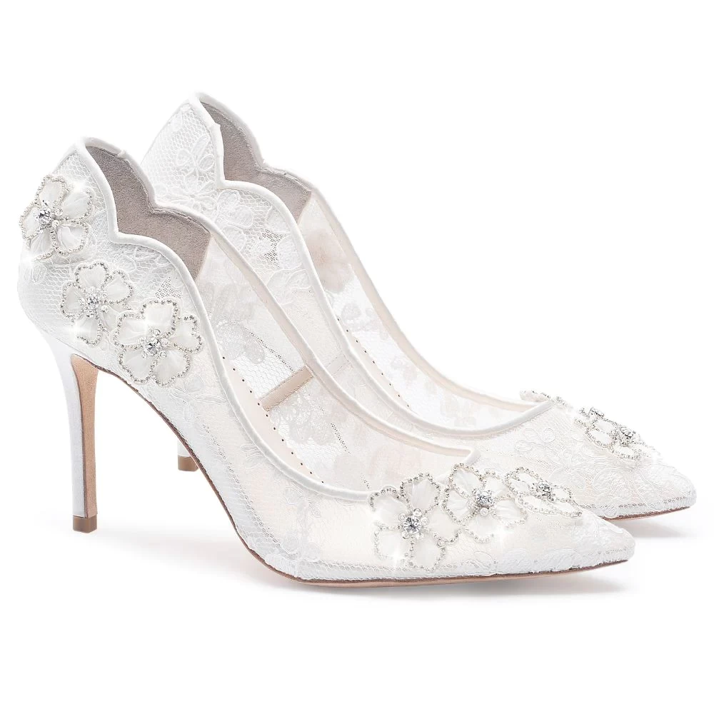 AURORA Bella Belle by You - Crystal Embroidered Lace Flower Heels