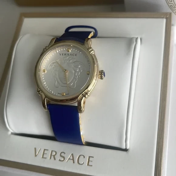 Versace Medusa Embossed Leather Strap Watch, 34mm