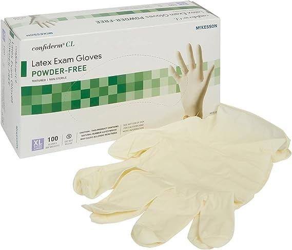 McKesson Confiderm Latex Exam Gloves, Non-Sterile Medical Gloves with Textured Fingertips - Beaded Cuff, Powder-Free - Ivory, Size XL, 100 Count, 10 Boxes, 1000 Total
