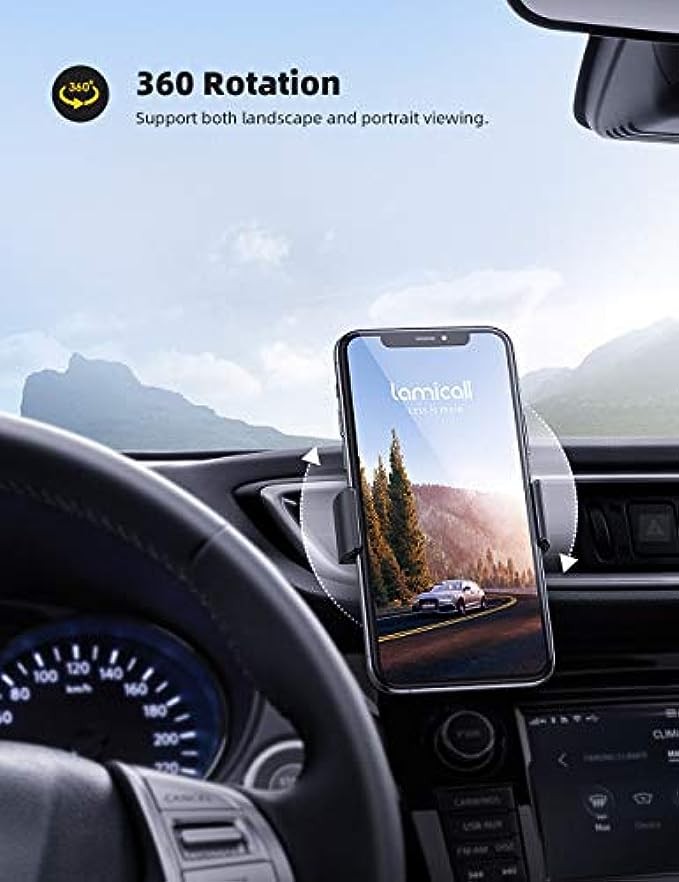 Lamicall Car Vent Phone Mount - Air Vent Clip Holder, Universal Stand Hands Free Cradle Compatible with Cell Phone 12 Mini 11 Pro Xs Xs Max Xr X 8 7 6 6s Plus SE and Other 4.7-6.5'' Smartphones Black