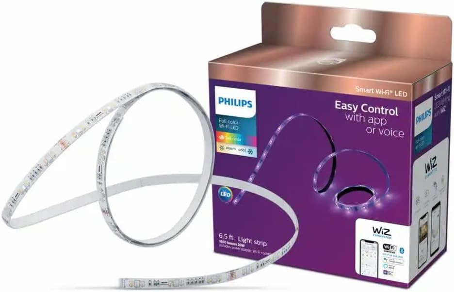 PHILIPS Smart Wi-Fi Wiz Connected Color and White Dimmable Tunable Light Strip Starter Kit 6.5ft (2M)