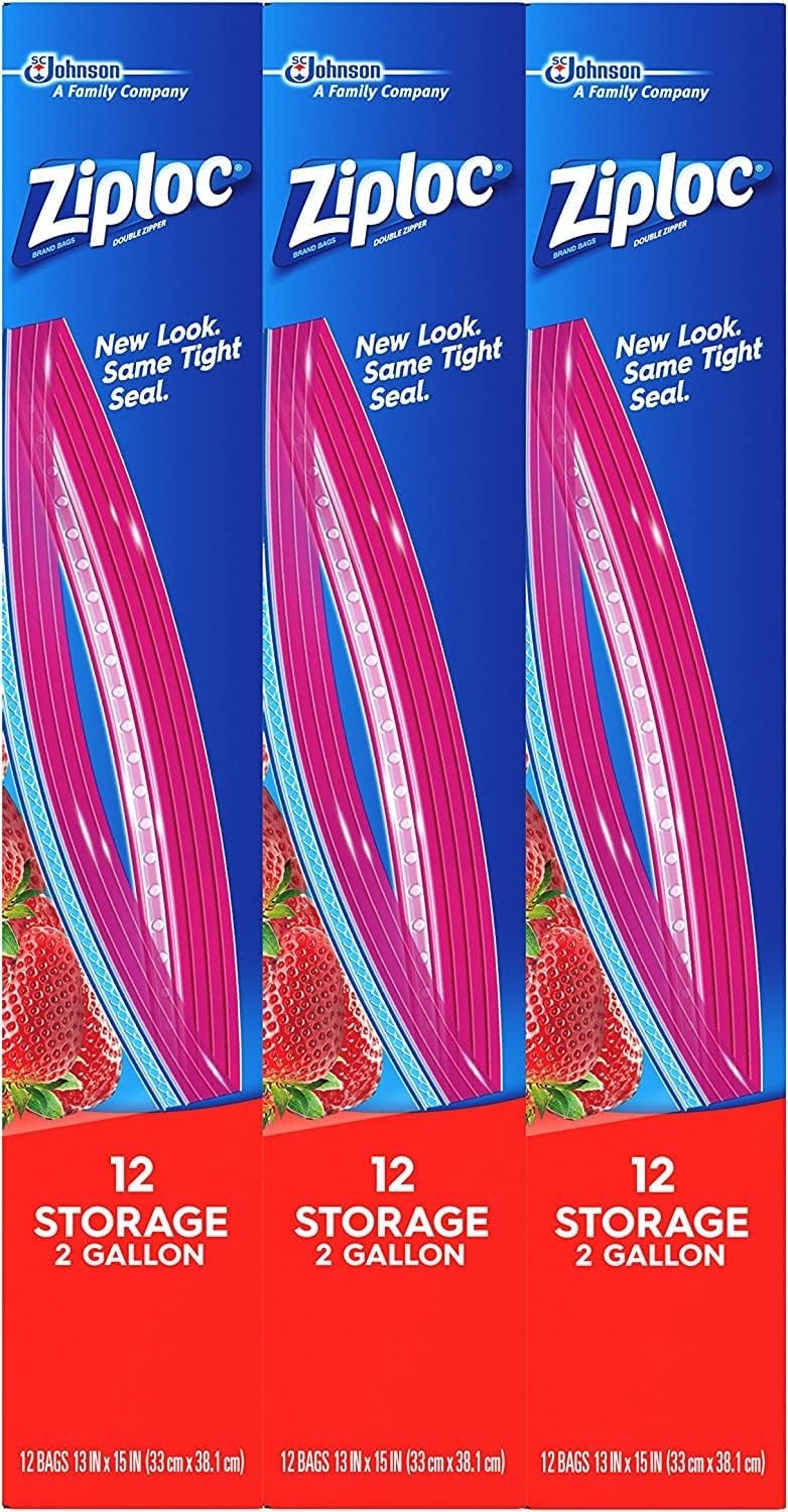 Ziploc Two Gallon Food Storage Bags, Grip 'n Seal Technology for Easier Grip, Open, and Close, 12 Count, Pack of 3 (36 Total Bags)