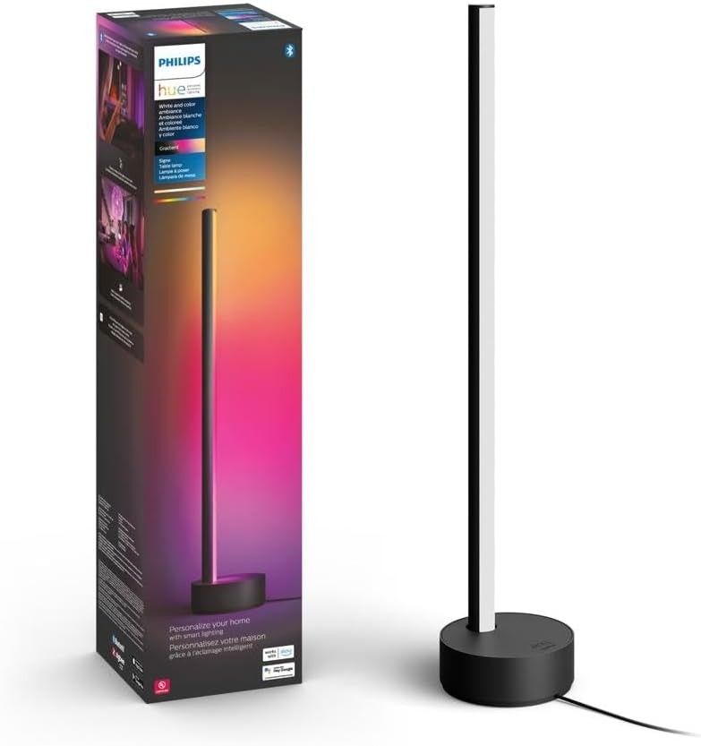Philips Hue Gradient Signe Table Lamp, Works with Amazon Alexa, Apple Homekit and Google Assistant, Bluetooth Compatible, Flowing Multicolor Effect, Black, 1 Count (Pack of 1)
