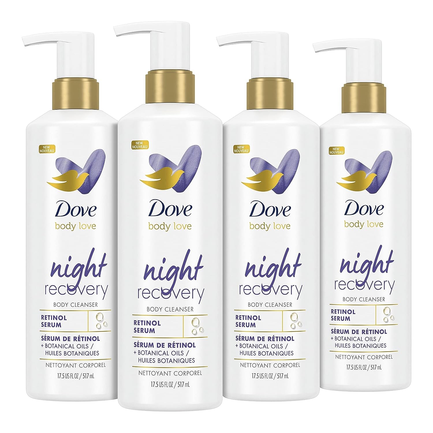 Dove Body Love Body Cleanser Night Recovery 4 Count For Dry and Worn Down Skin Body Wash with Retinol Serum and Botanical Oils 17.5 oz Visit the Dove Store